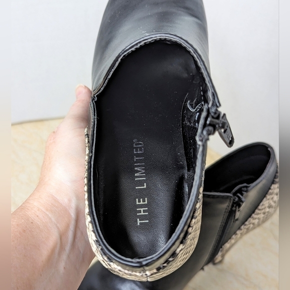 The Limited Nadalie Bootie Black Faux Snakeskin Open Side Pointed Toe Heeled - Picture 8 of 13